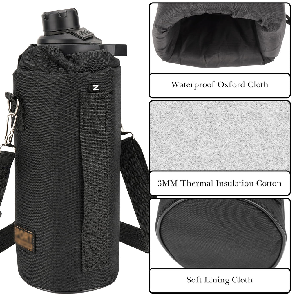Linkidea Sports Water Bottle Carrier with Strap Compatible with Nalgene Sustain Tritan 48oz, CamelBak Chute Mag 50oz, Thick Waterbottle Cooler Bag Holder Shoulder Strap, Black M216J