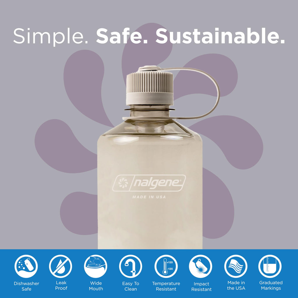 Nalgene Sustain Tritan BPA-Free Water Bottle Made with Material Derived from 50% Plastic Waste (using ISCC certified mass balance), 32 OZ, Narrow Mouth, Cotton M157G