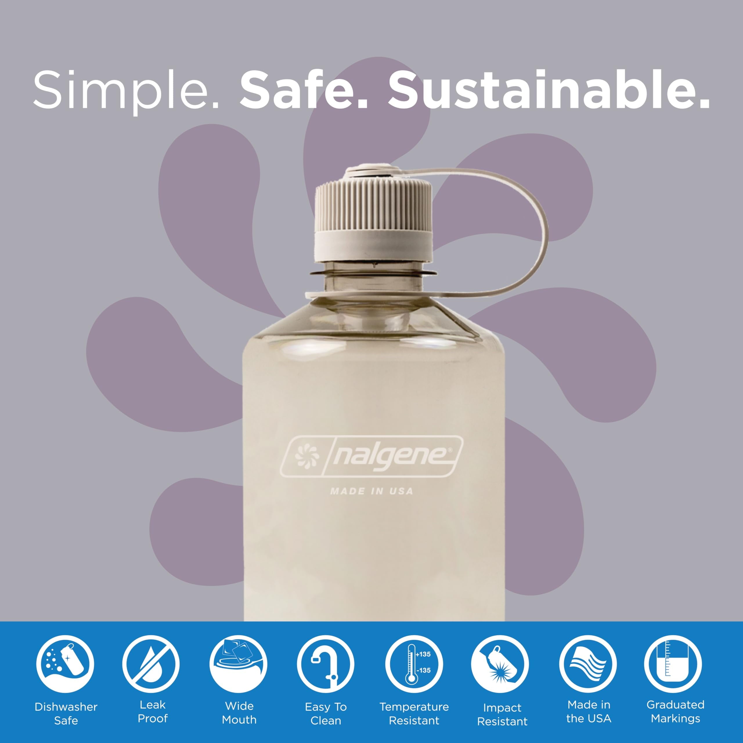 Nalgene Sustain Tritan BPA-Free Water Bottle Made with Material Derived from 50% Plastic Waste (using ISCC certified mass balance), 32 OZ, Narrow Mouth, Cotton M157G