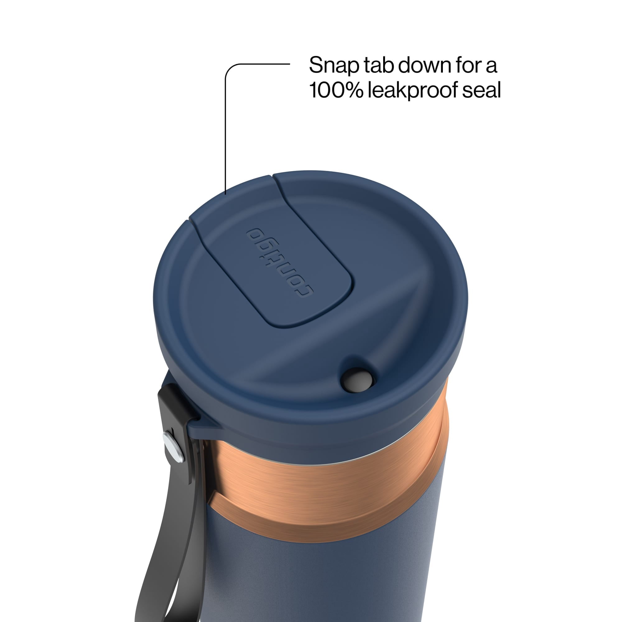 Contigo SnapSeal Leakproof Stainless Steel Reusable Water Bottle with Carrying Strap, Dark Blue/Bronze, 24 oz M24M