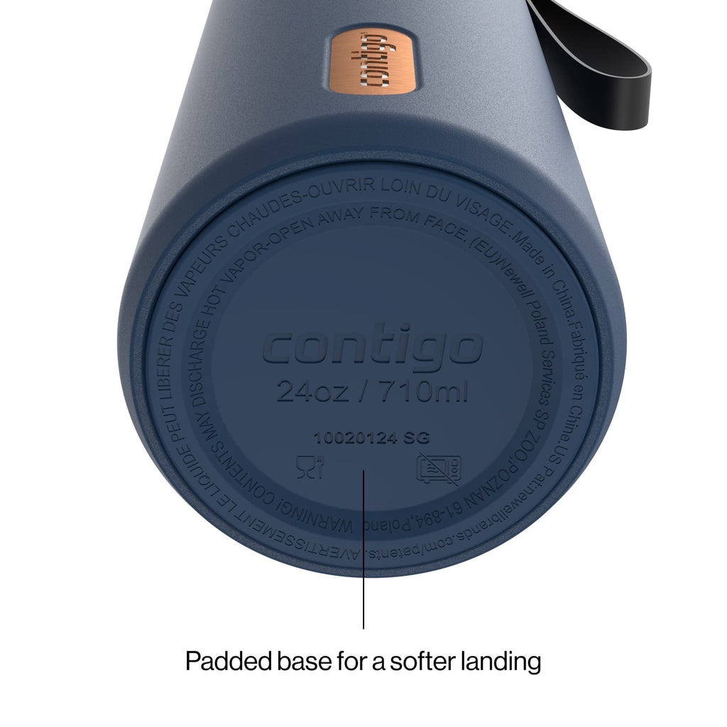 Contigo SnapSeal Leakproof Stainless Steel Reusable Water Bottle with Carrying Strap, Dark Blue/Bronze, 24 oz M24M