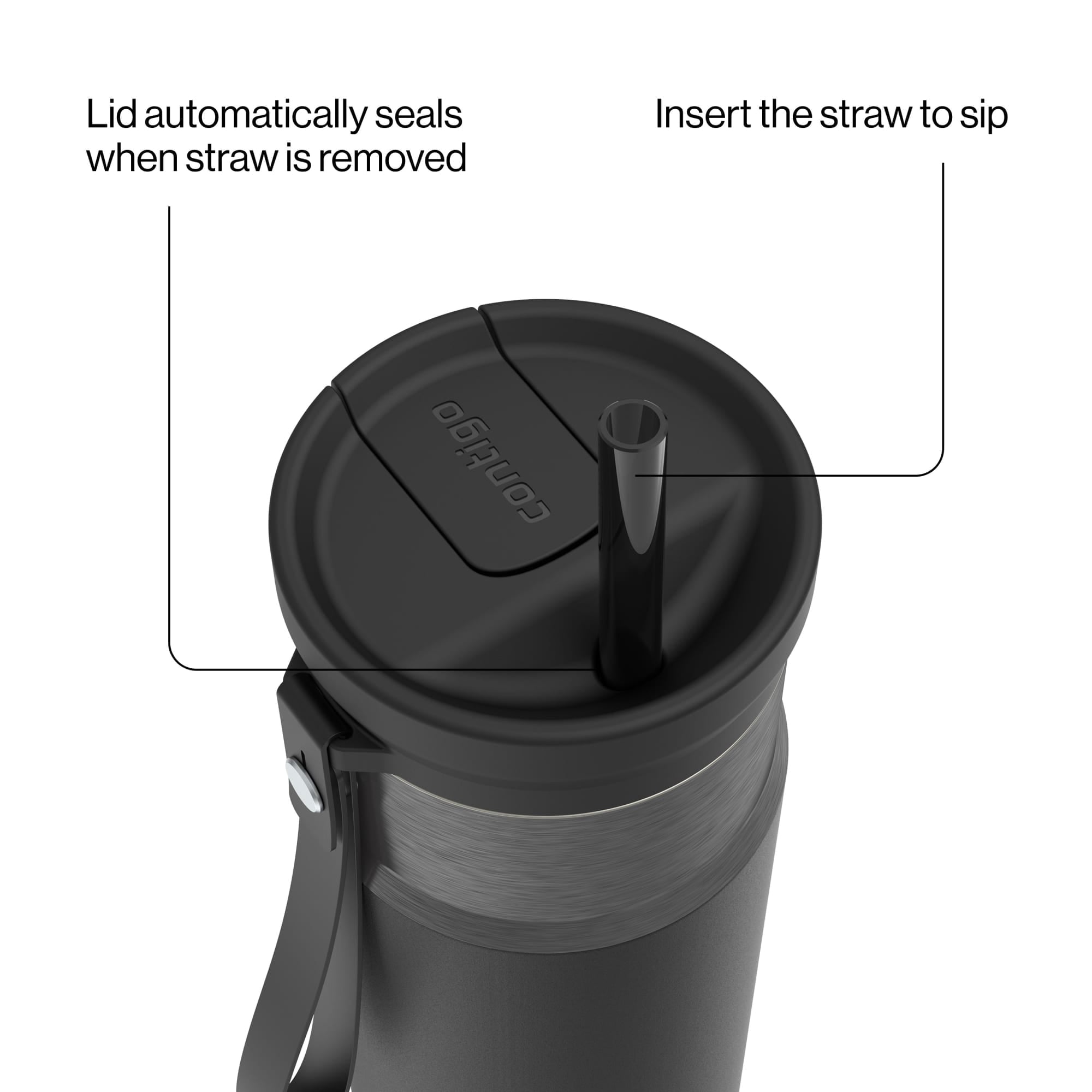 Contigo SnapSeal Leakproof Stainless Steel Reusable Water Bottle with Carrying Strap, Dark Blue/Bronze, 24 oz M24M