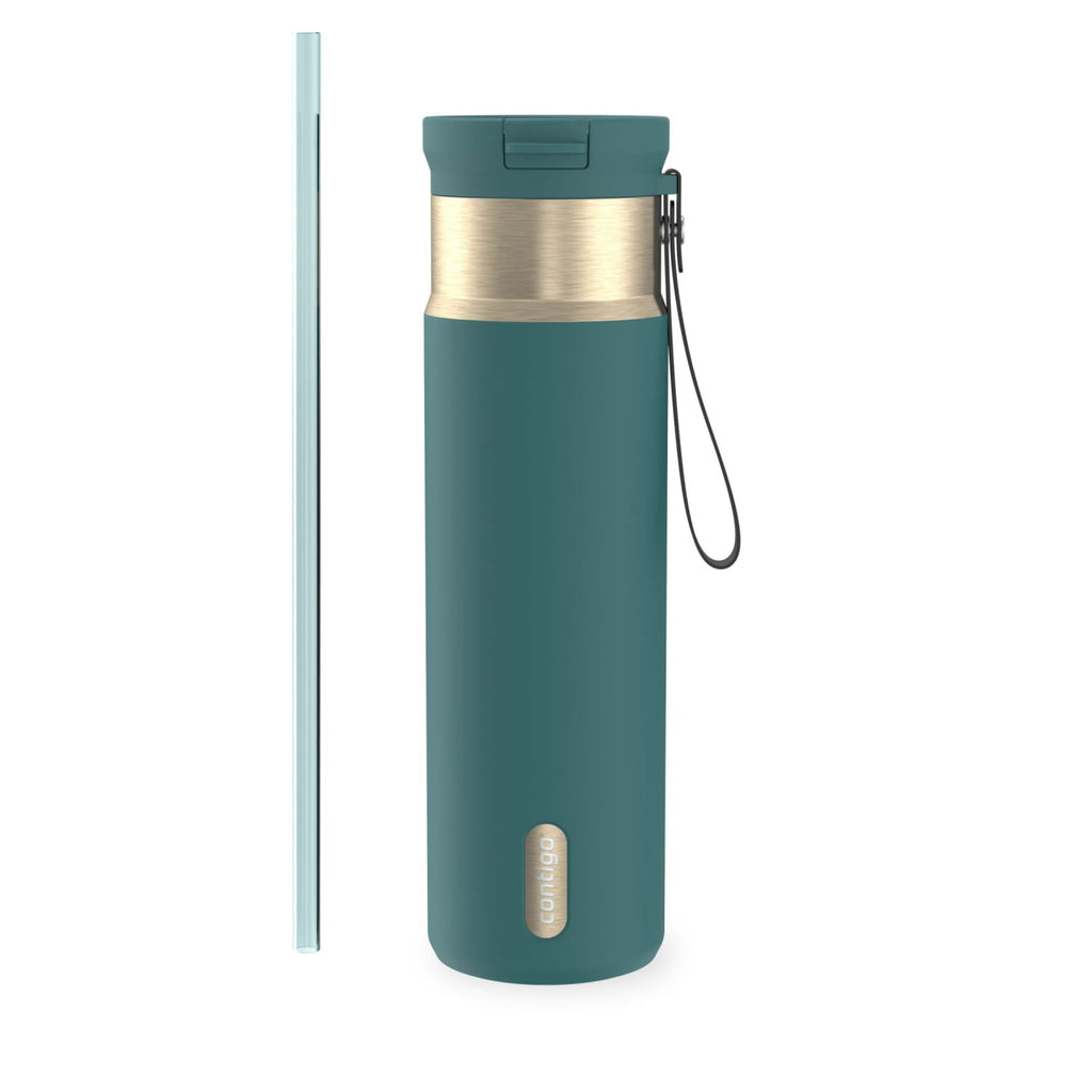 Contigo SnapSeal Leakproof Stainless Steel Reusable Water Bottle with Carrying Strap, Dark Blue/Bronze, 24 oz M24M