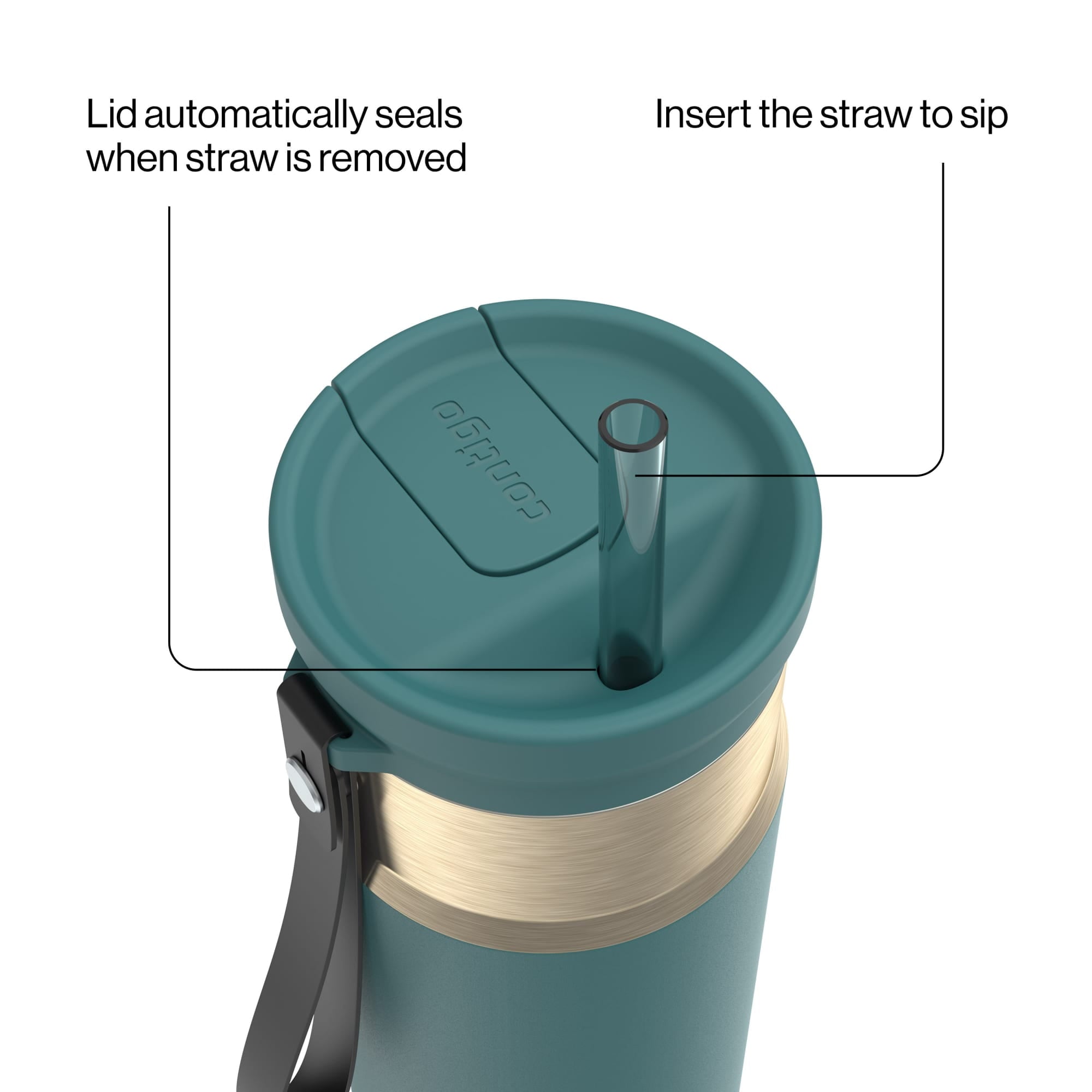 Contigo SnapSeal Leakproof Stainless Steel Reusable Water Bottle with Carrying Strap, Dark Blue/Bronze, 24 oz M24M