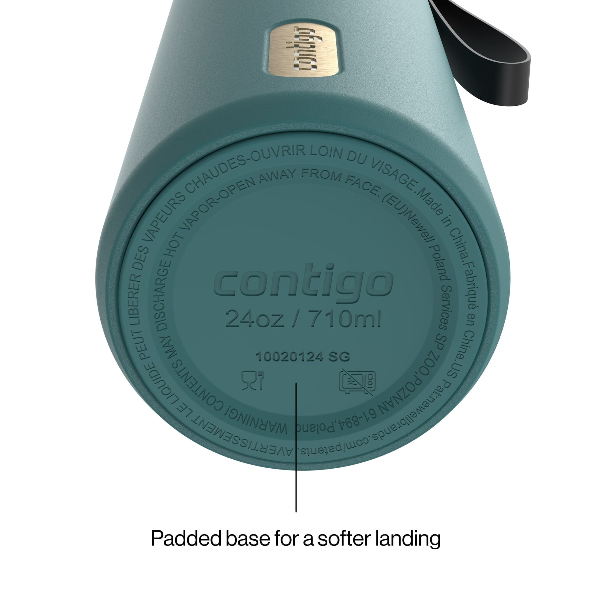 Contigo SnapSeal Leakproof Stainless Steel Reusable Water Bottle with Carrying Strap, Dark Blue/Bronze, 24 oz M24M
