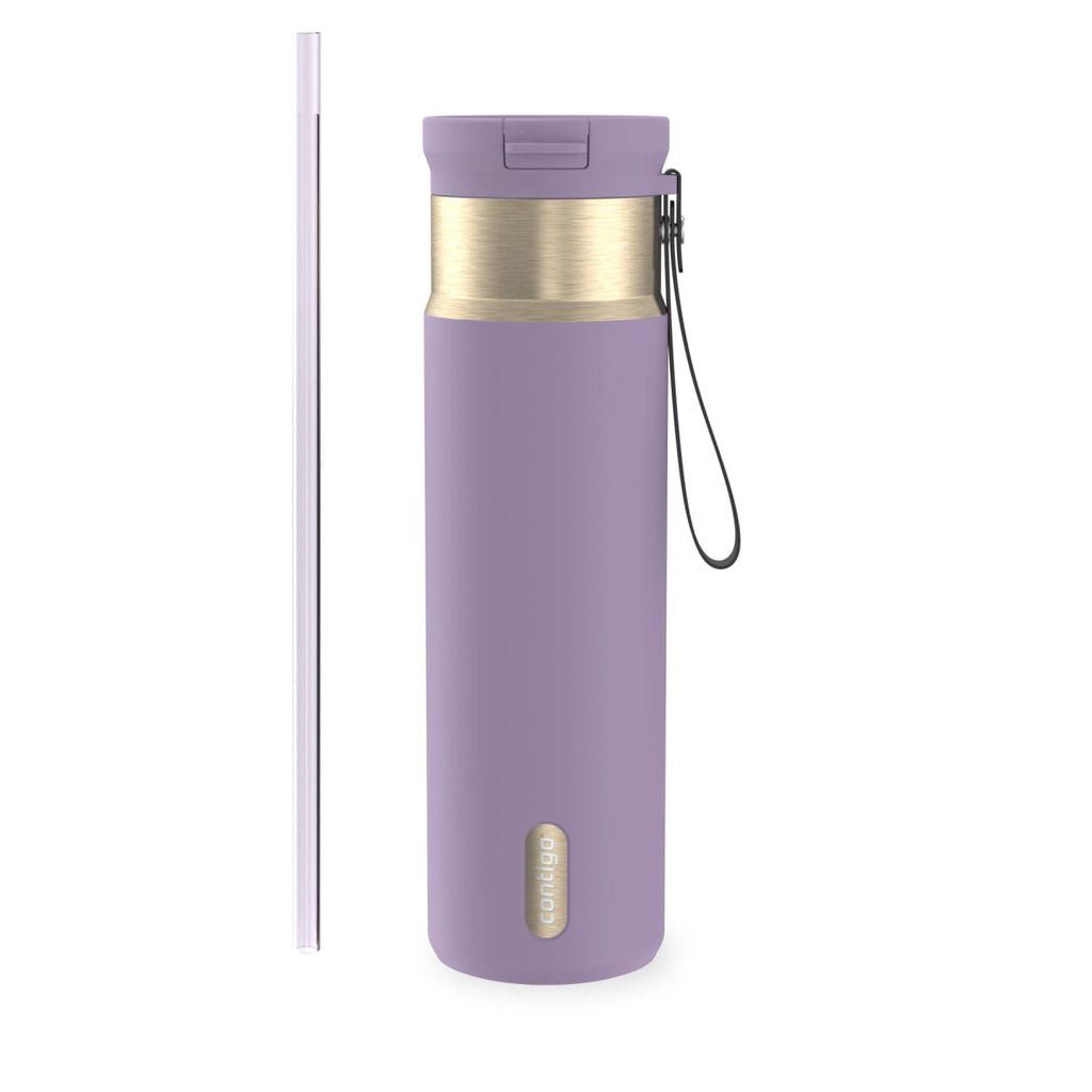Contigo SnapSeal Leakproof Stainless Steel Reusable Water Bottle with Carrying Strap, Dark Blue/Bronze, 24 oz M24M