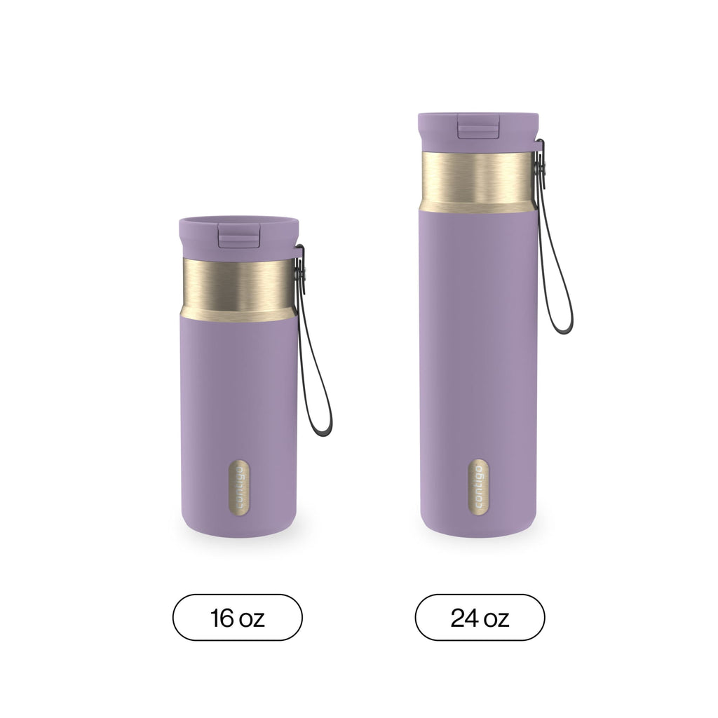Contigo SnapSeal Leakproof Stainless Steel Reusable Water Bottle with Carrying Strap, Dark Blue/Bronze, 24 oz M24M