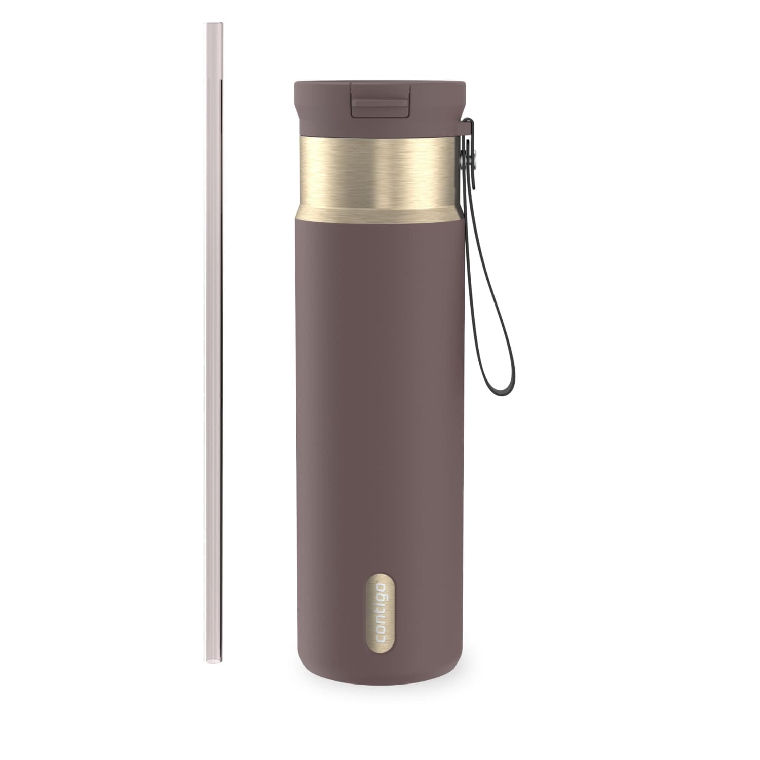 Contigo SnapSeal Leakproof Stainless Steel Reusable Water Bottle with Carrying Strap, Dark Blue/Bronze, 24 oz M24M