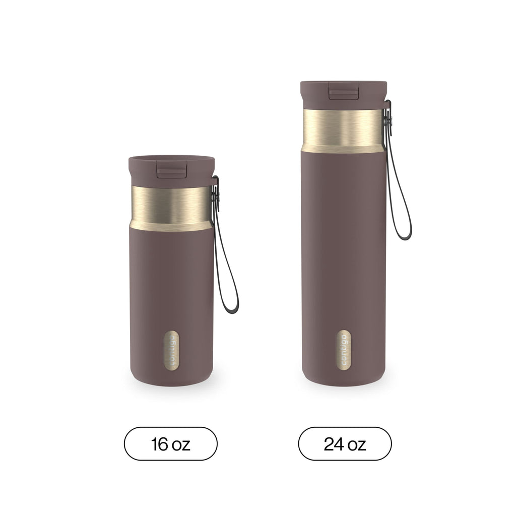 Contigo SnapSeal Leakproof Stainless Steel Reusable Water Bottle with Carrying Strap, Dark Blue/Bronze, 24 oz M24M