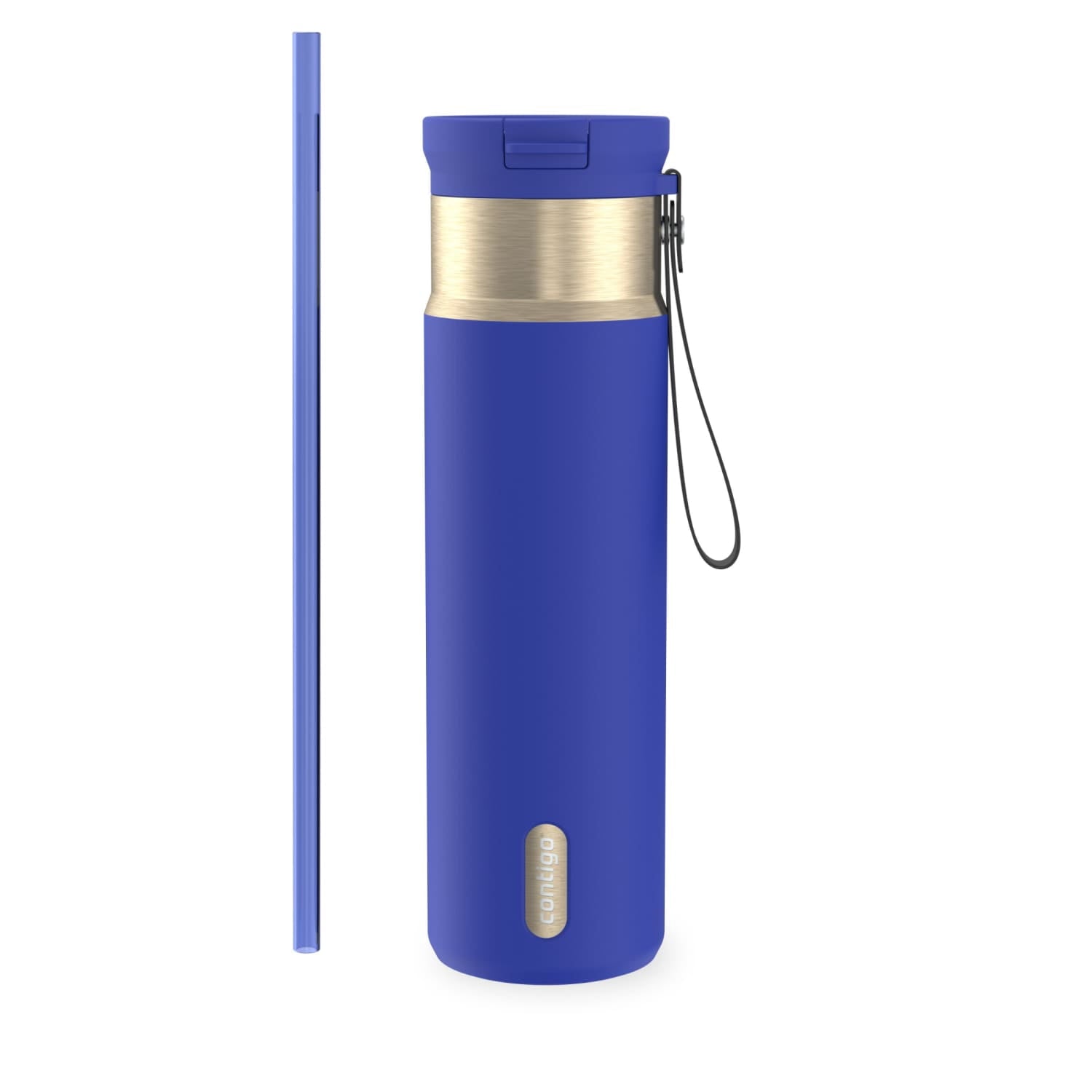 Contigo SnapSeal Leakproof Stainless Steel Reusable Water Bottle with Carrying Strap, Dark Blue/Bronze, 24 oz M24M