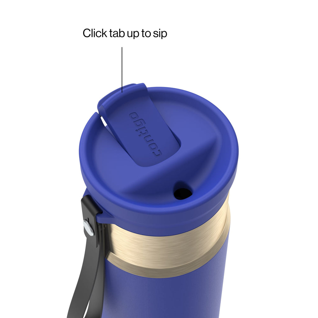 Contigo SnapSeal Leakproof Stainless Steel Reusable Water Bottle with Carrying Strap, Dark Blue/Bronze, 24 oz M24M
