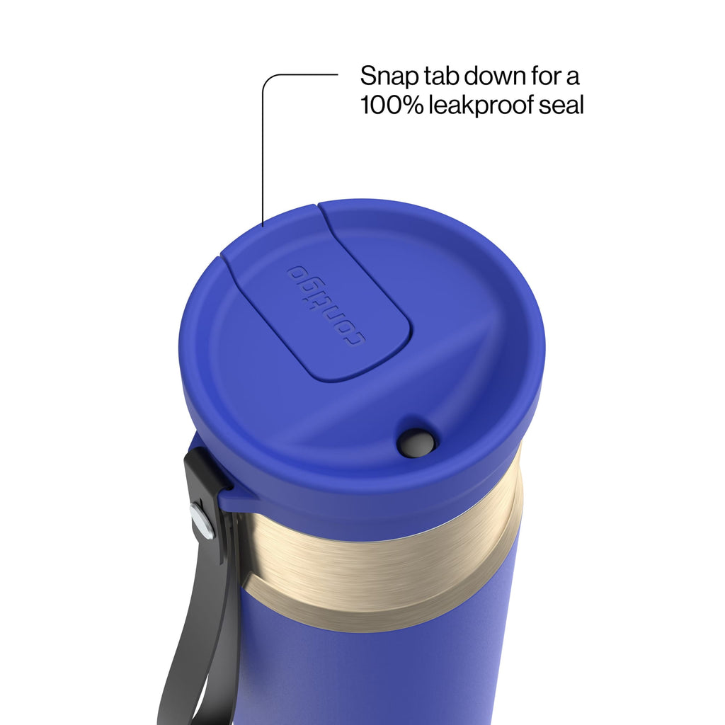 Contigo SnapSeal Leakproof Stainless Steel Reusable Water Bottle with Carrying Strap, Dark Blue/Bronze, 24 oz M24M