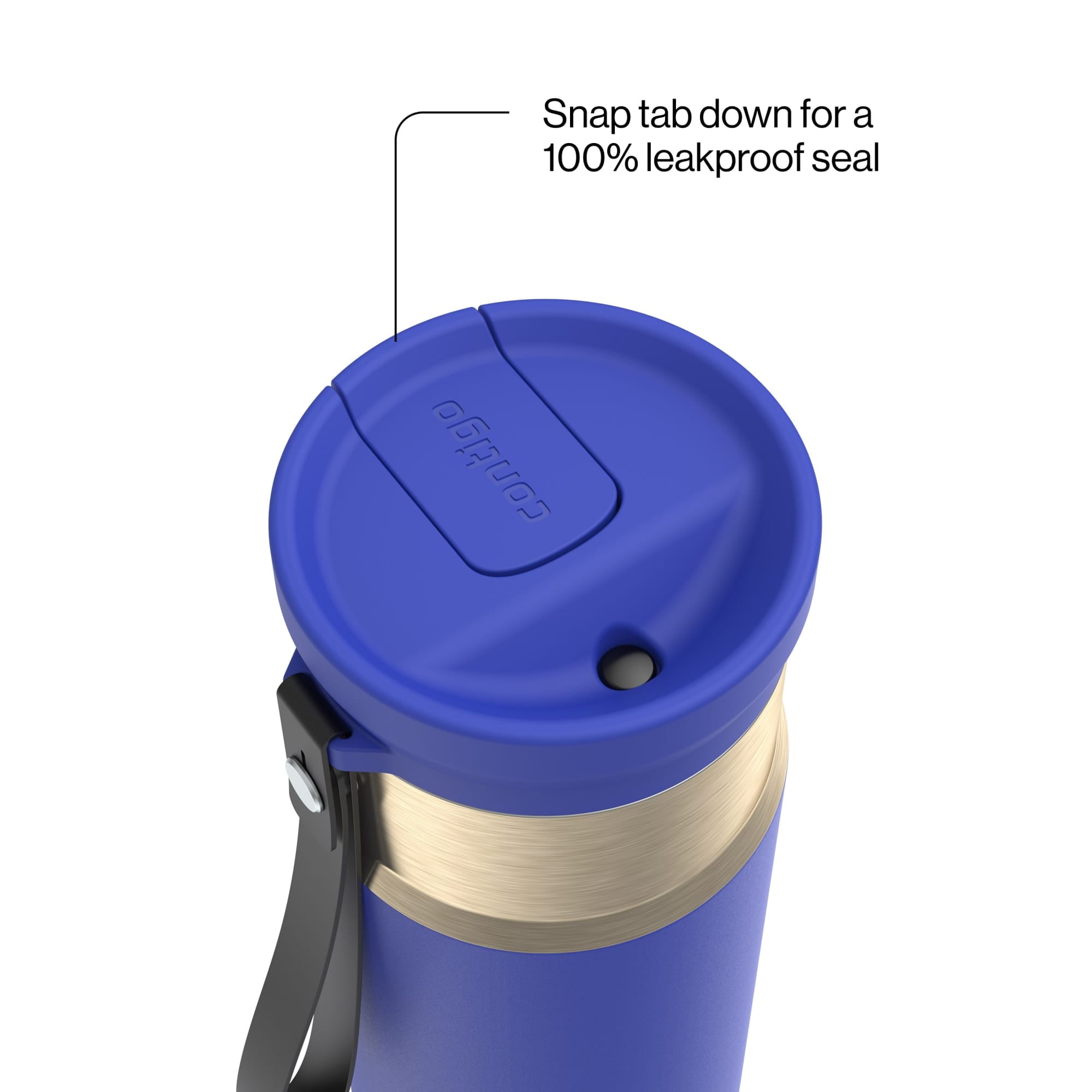Contigo SnapSeal Leakproof Stainless Steel Reusable Water Bottle with Carrying Strap, Dark Blue/Bronze, 24 oz M24M