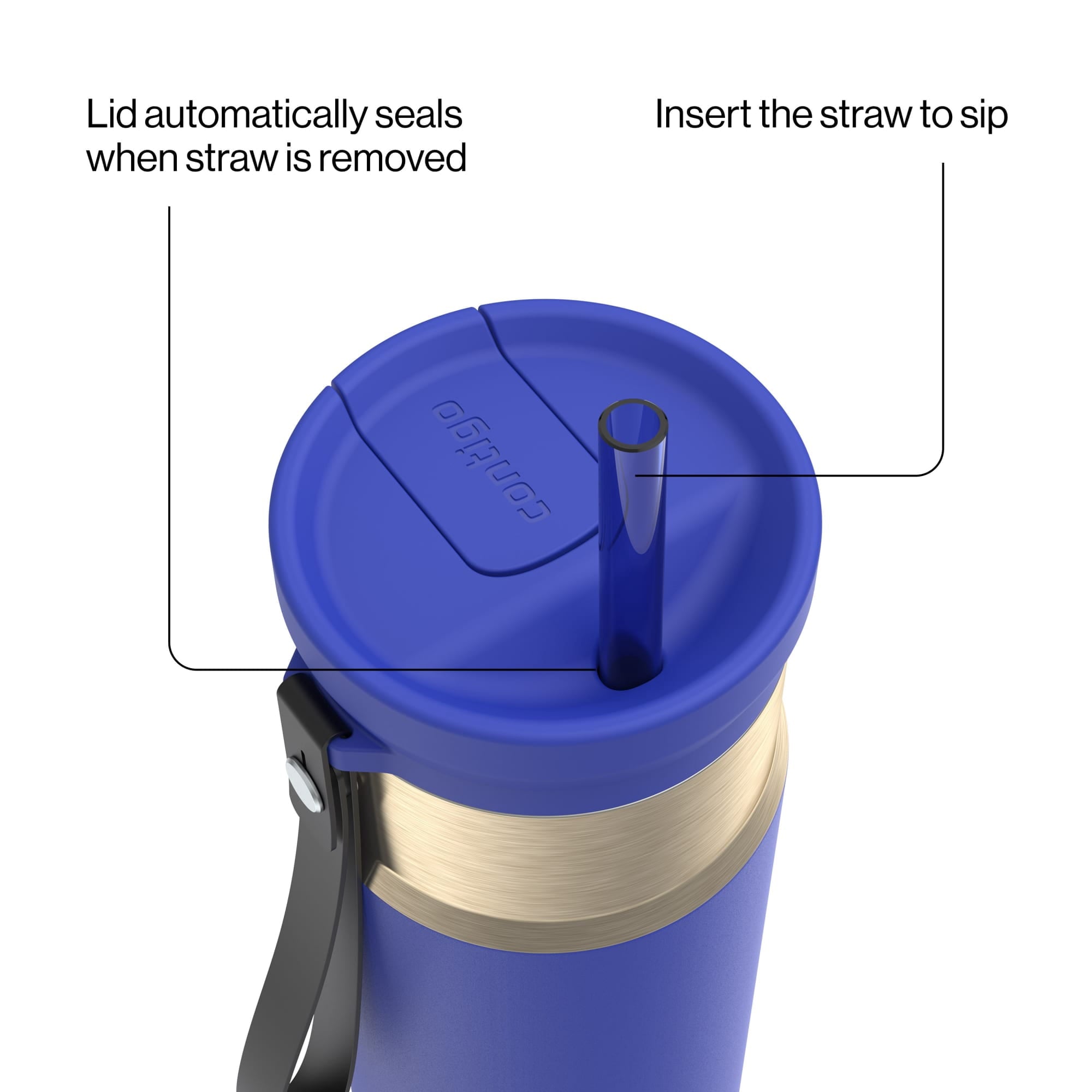 Contigo SnapSeal Leakproof Stainless Steel Reusable Water Bottle with Carrying Strap, Dark Blue/Bronze, 24 oz M24M