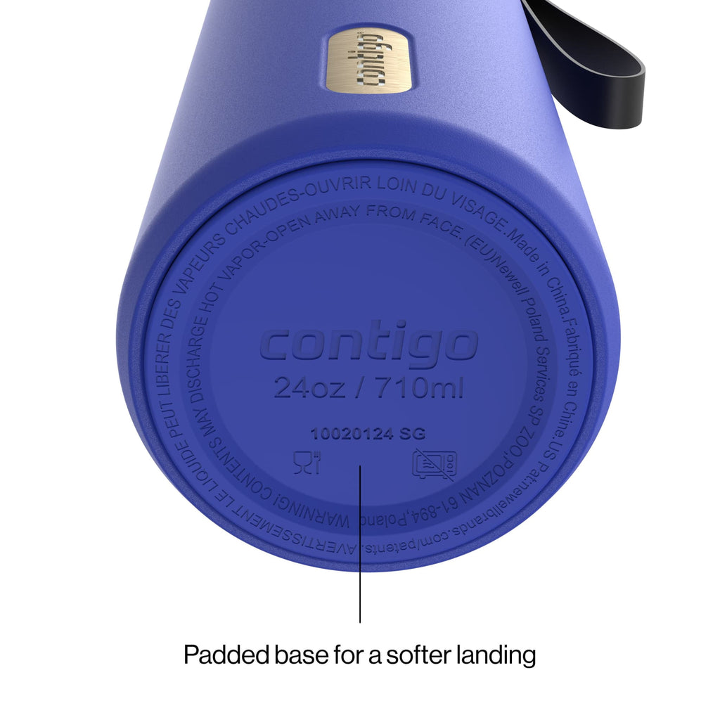 Contigo SnapSeal Leakproof Stainless Steel Reusable Water Bottle with Carrying Strap, Dark Blue/Bronze, 24 oz M24M
