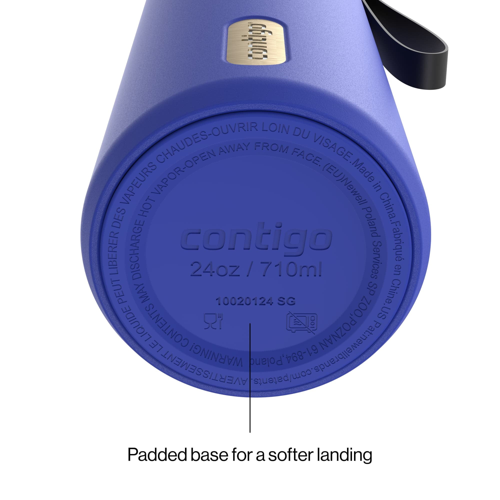 Contigo SnapSeal Leakproof Stainless Steel Reusable Water Bottle with Carrying Strap, Dark Blue/Bronze, 24 oz M24M