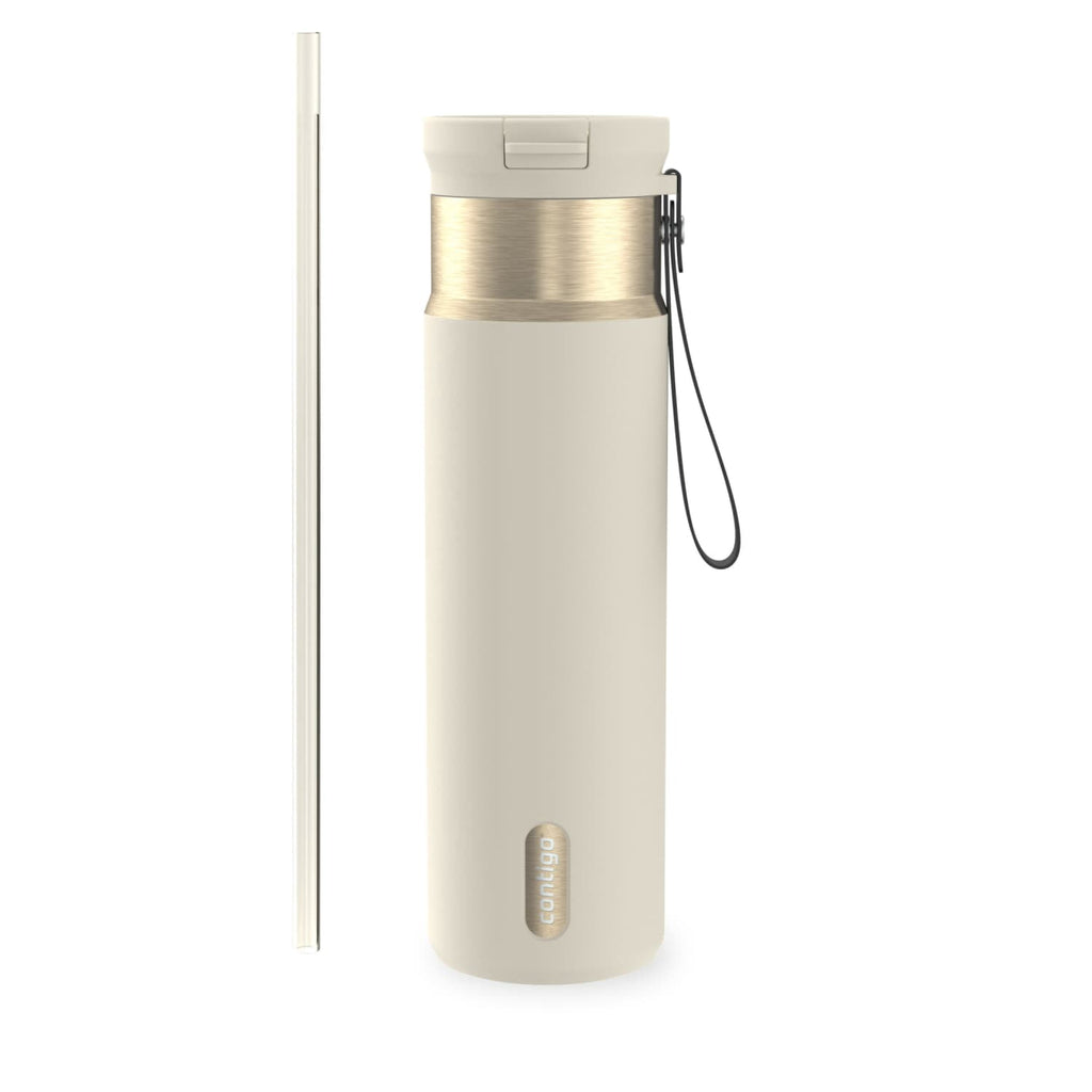 Contigo SnapSeal Leakproof Stainless Steel Reusable Water Bottle with Carrying Strap, Dark Blue/Bronze, 24 oz M24M