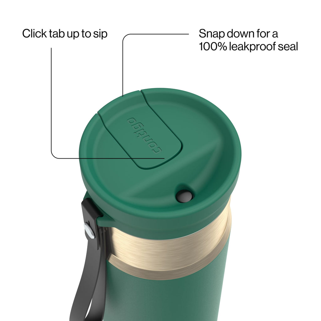 Contigo SnapSeal Leakproof Stainless Steel Reusable Water Bottle with Carrying Strap, Dark Blue/Bronze, 24 oz M24M