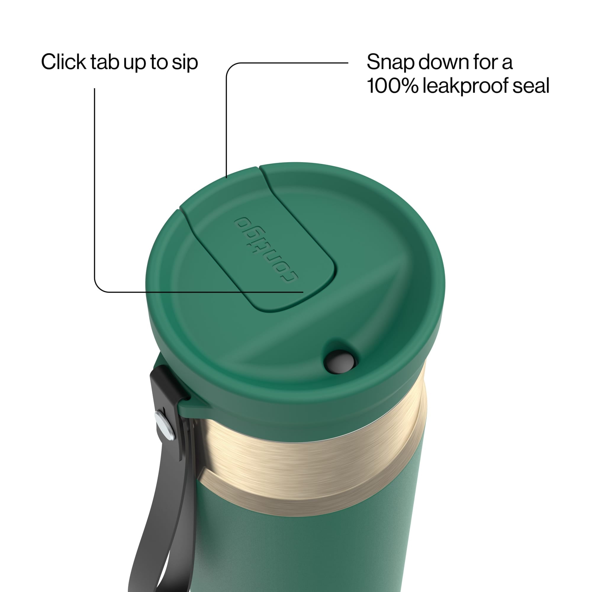 Contigo SnapSeal Leakproof Stainless Steel Reusable Water Bottle with Carrying Strap, Dark Blue/Bronze, 24 oz M24M