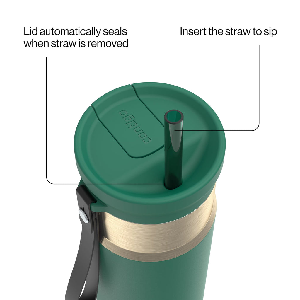 Contigo SnapSeal Leakproof Stainless Steel Reusable Water Bottle with Carrying Strap, Dark Blue/Bronze, 24 oz M24M