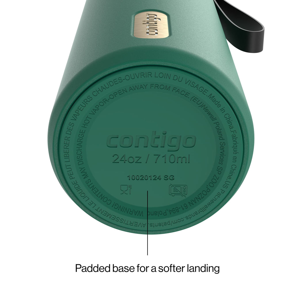 Contigo SnapSeal Leakproof Stainless Steel Reusable Water Bottle with Carrying Strap, Dark Blue/Bronze, 24 oz M24M