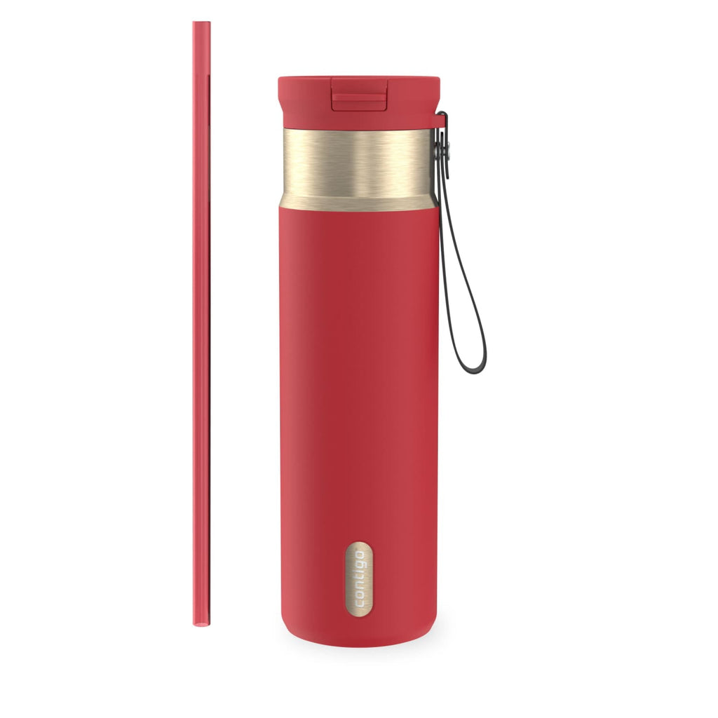 Contigo SnapSeal Leakproof Stainless Steel Reusable Water Bottle with Carrying Strap, Dark Blue/Bronze, 24 oz M24M