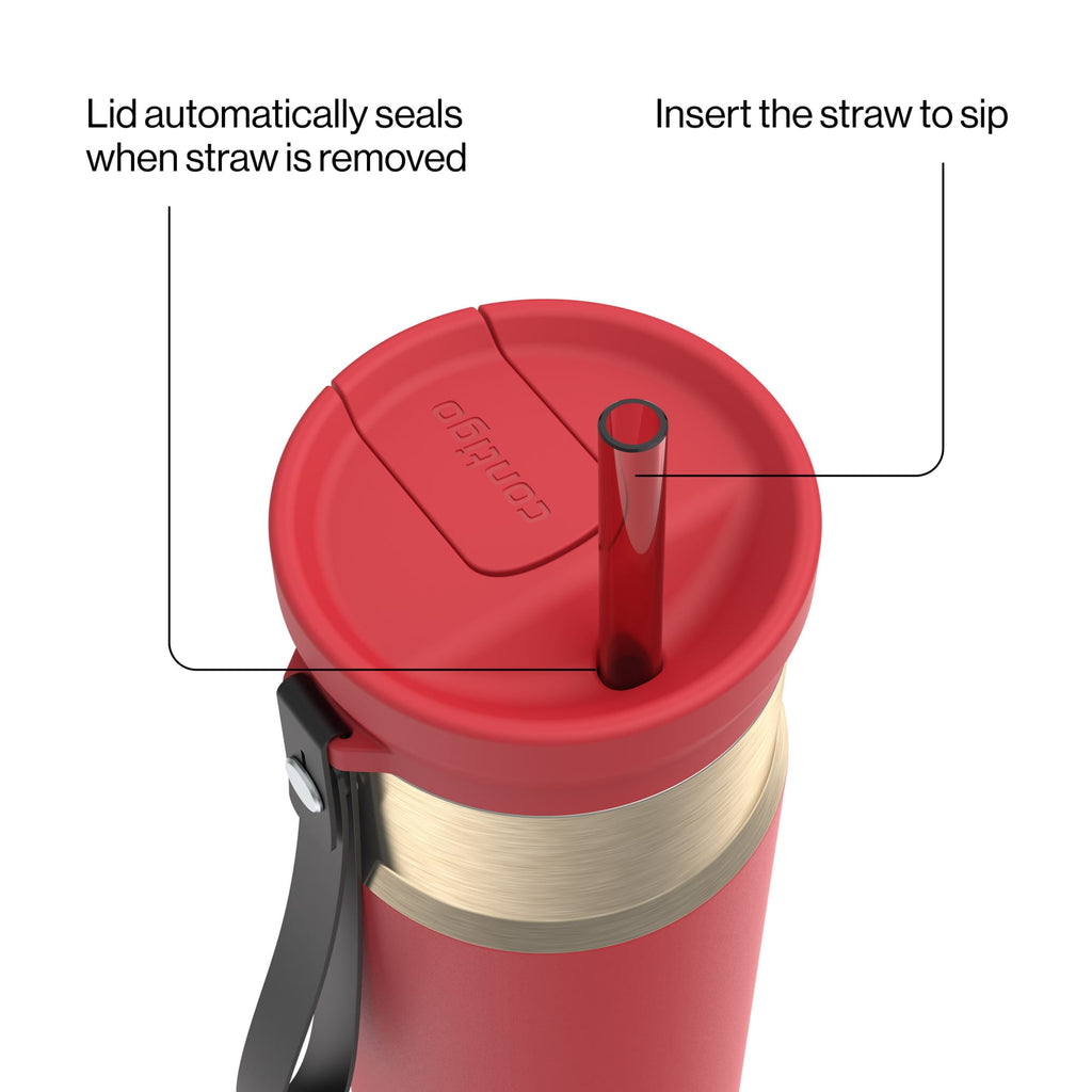 Contigo SnapSeal Leakproof Stainless Steel Reusable Water Bottle with Carrying Strap, Dark Blue/Bronze, 24 oz M24M