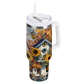 30 oz Insulated Stainless Steel Tumbler Double Wall Stainless Steel Tumbler with 2-Way Drinking Birdhouses with Sunflowers M474A