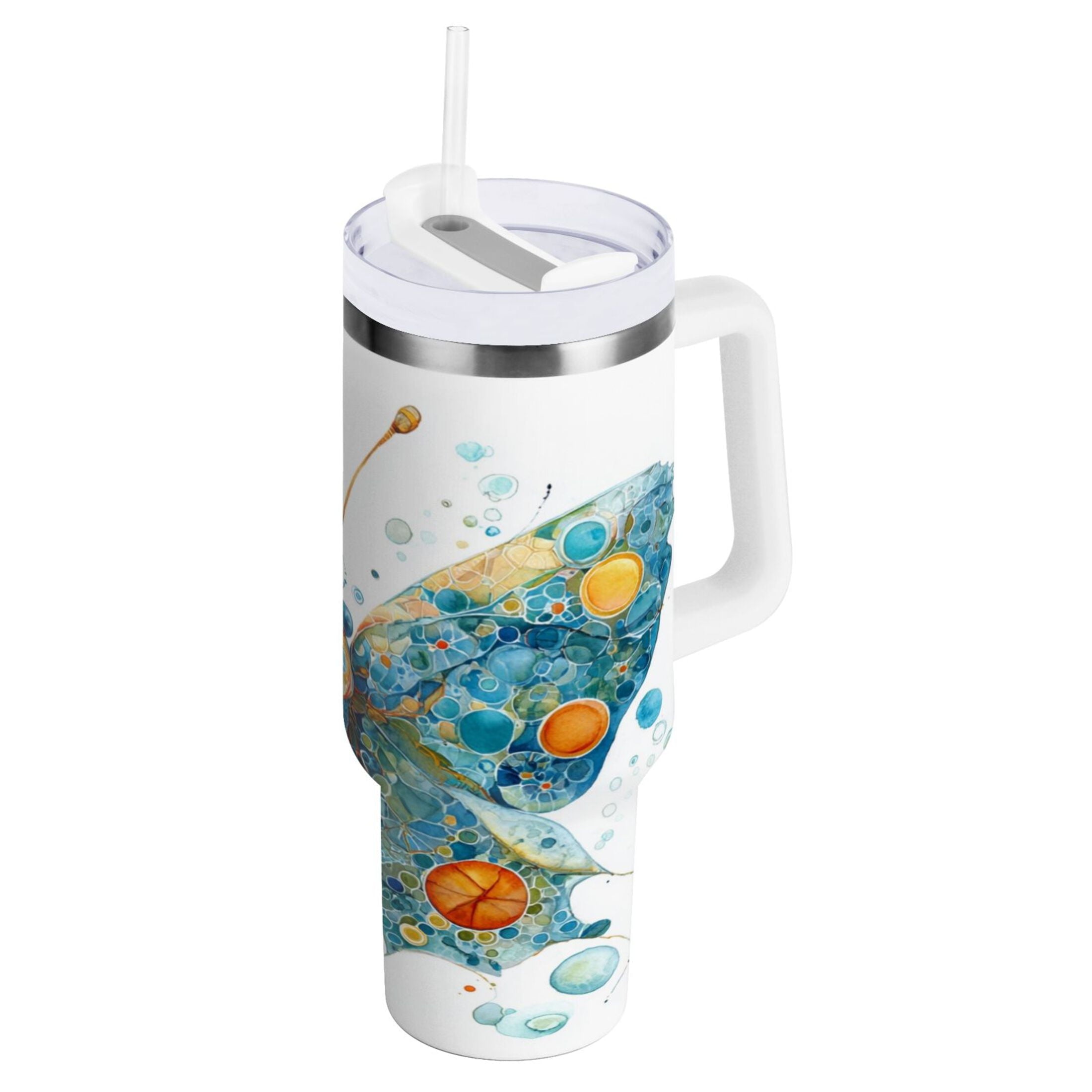 40 oz Insulated Stainless Steel Tumbler Double Wall Stainless Steel Tumbler with 2-Way Drinking Intricately Butterfly M484V