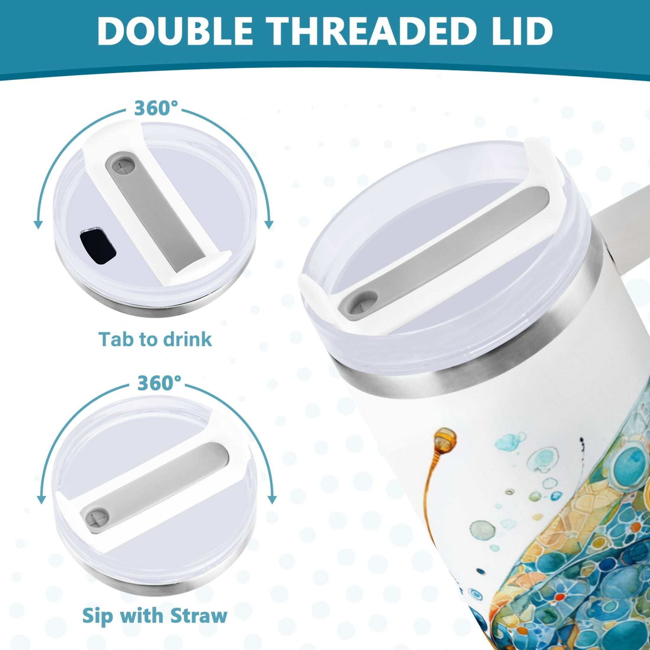 40 oz Insulated Stainless Steel Tumbler Double Wall Stainless Steel Tumbler with 2-Way Drinking Intricately Butterfly M484V
