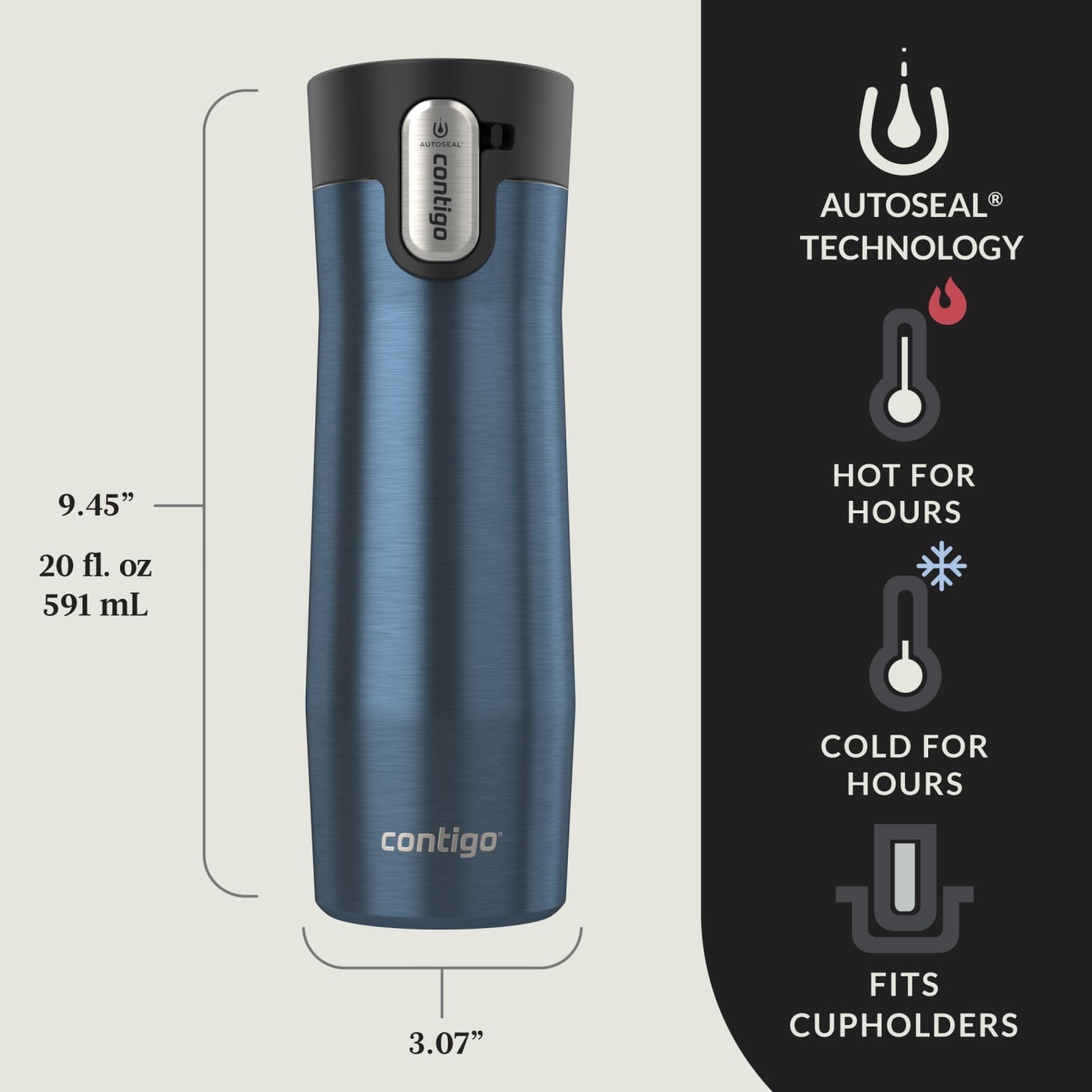Contigo AUTOSEAL West Loop Vacuum-Insulated Stainless Steel Travel Mug with Easy-Clean Lid, 20 oz M06Y