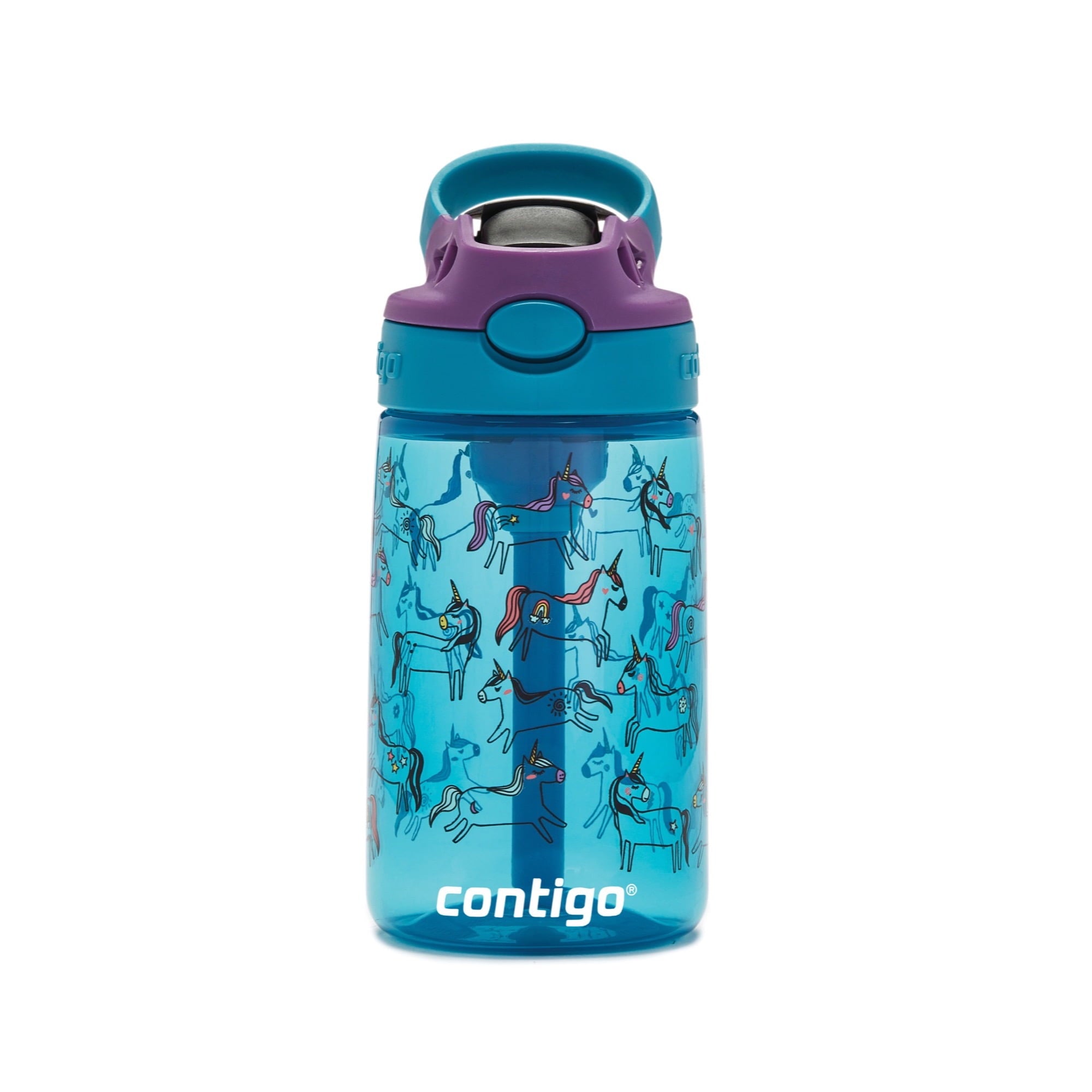 Contigo Kids AUTOSPOUT Straw Water Bottle with Easy-Clean Lid, 14 oz., Juniper Unicorns M99L