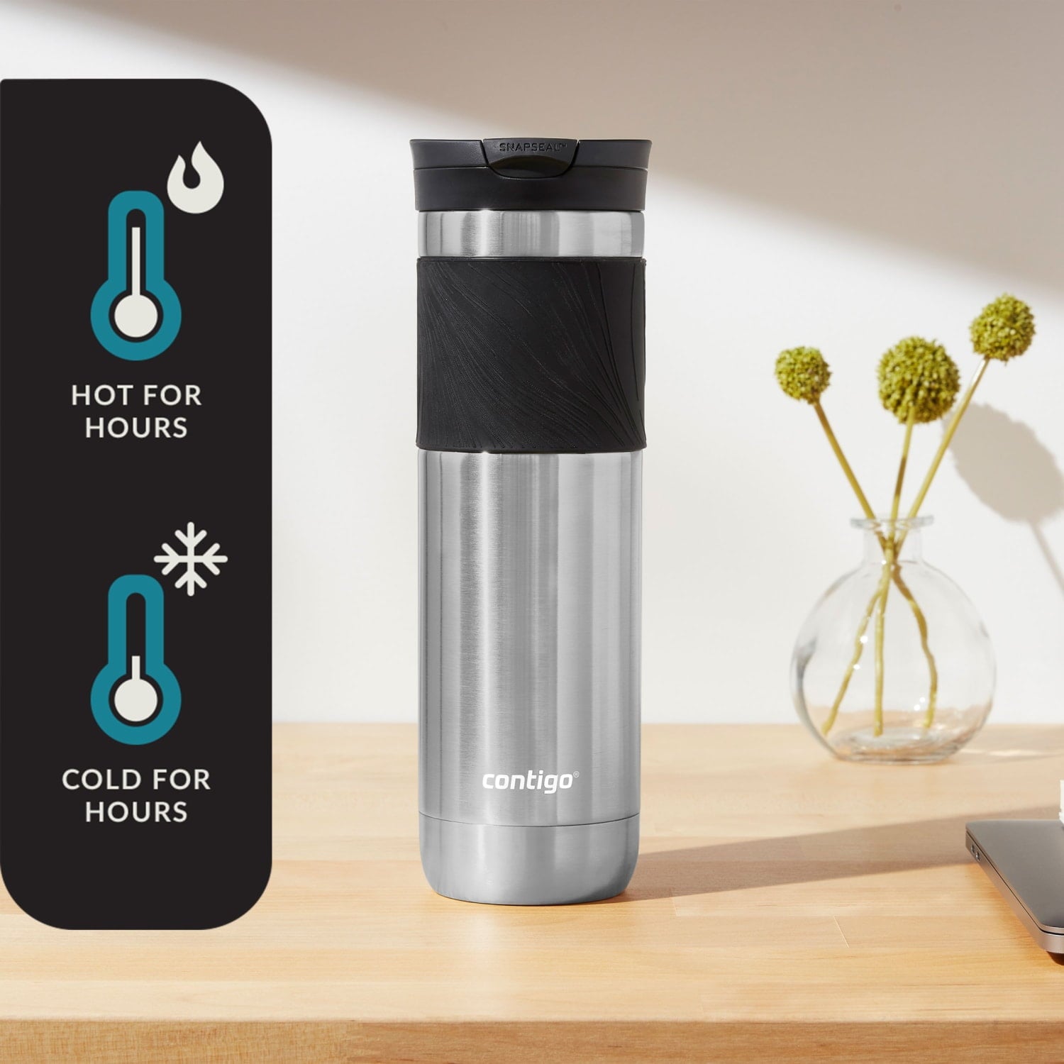 Contigo Byron 2.0 Stainless Steel Travel Mug with SNAPSEAL Lid and Grip in Black, 24 fl oz. M02M