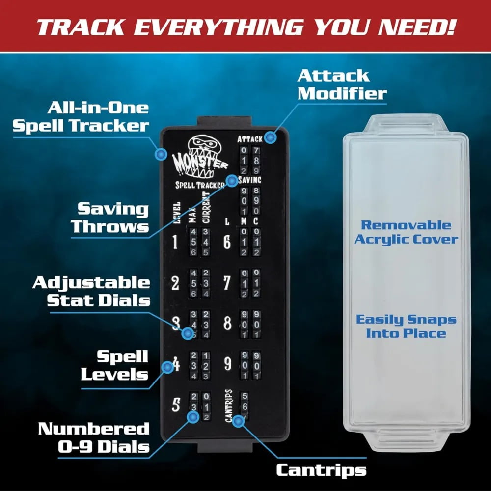 Ultimate RPG Spell Tracker for DND- Easily Keep Track of All Magic Stats, Levels, Modifiers Easily w Adjustable Place-Locking Dials &amp; Protective Cover- Compatible w Dungeons Dragons 5e Tabletop Games M215E