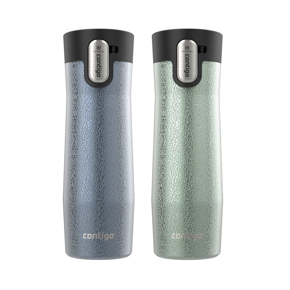 Contigo AUTOSEAL West Loop Vacuum-Insulated Stainless Steel Travel Mug with Easy-Clean Lid, 20 oz, Crystal Lakeside &amp; Crystal Agave, 2-Pack M09T