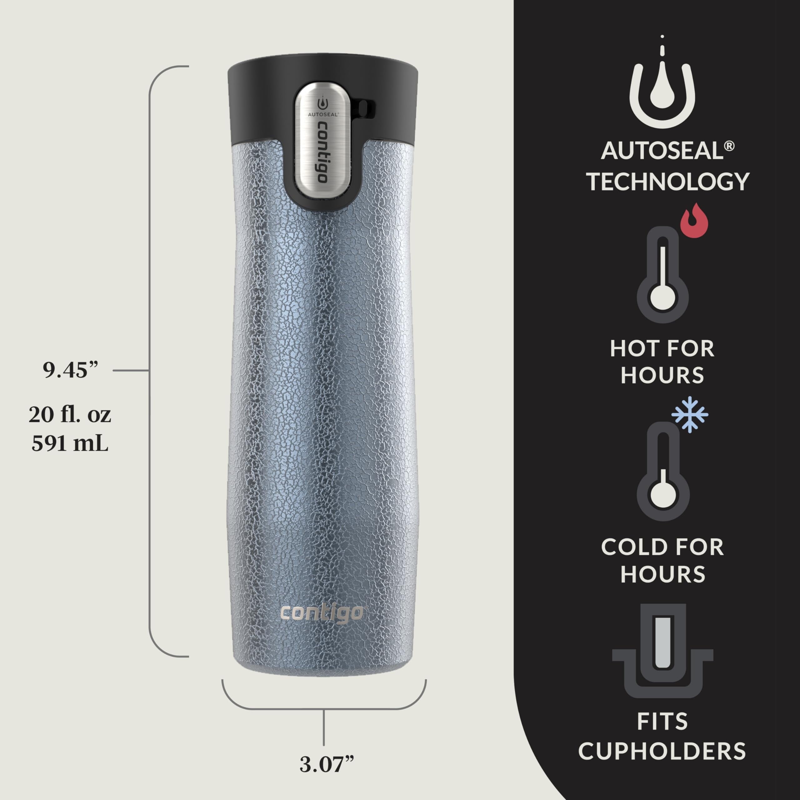 Contigo AUTOSEAL West Loop Vacuum-Insulated Stainless Steel Travel Mug with Easy-Clean Lid, 20 oz, Crystal Lakeside &amp; Crystal Agave, 2-Pack M09T