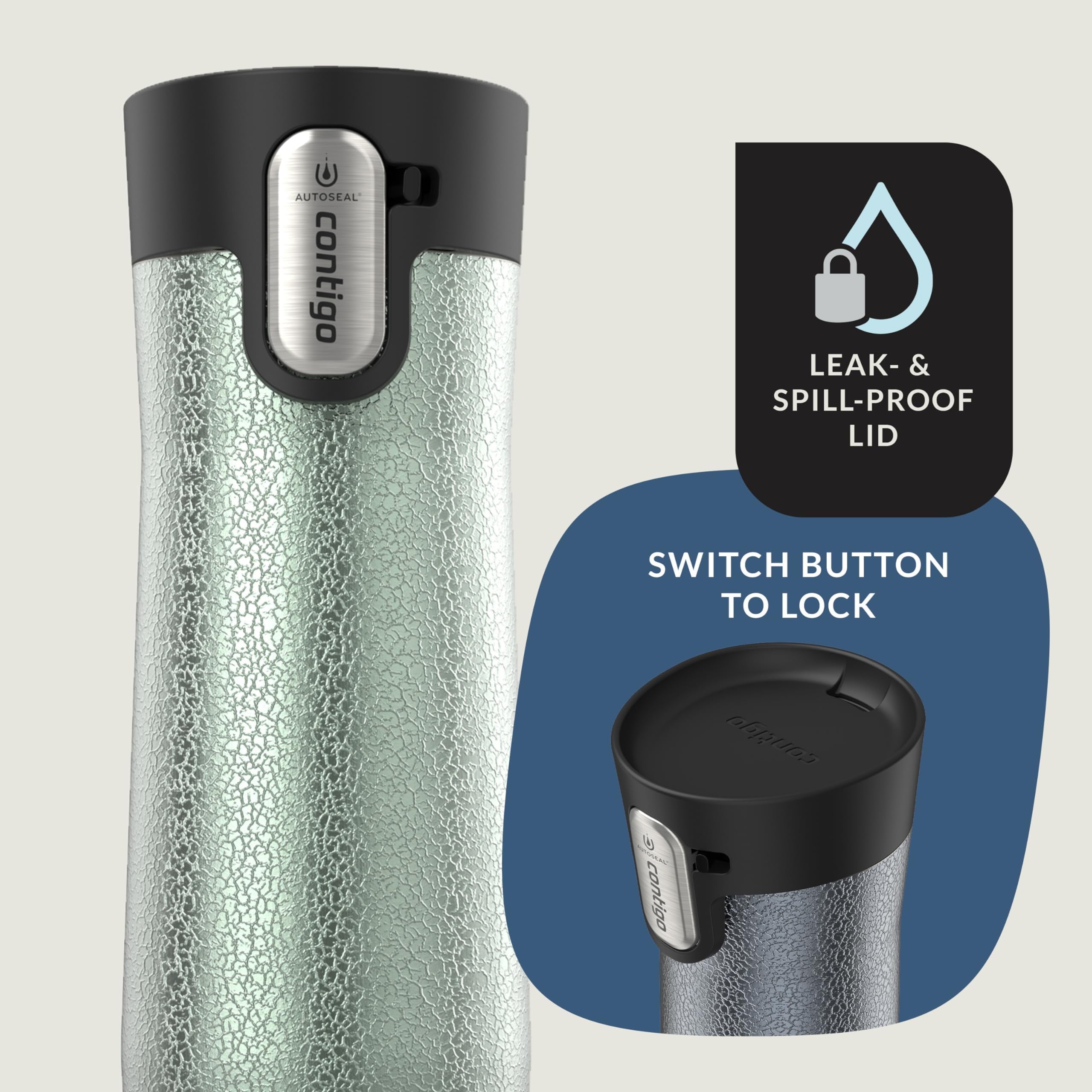 Contigo AUTOSEAL West Loop Vacuum-Insulated Stainless Steel Travel Mug with Easy-Clean Lid, 20 oz, Crystal Lakeside &amp; Crystal Agave, 2-Pack M09T
