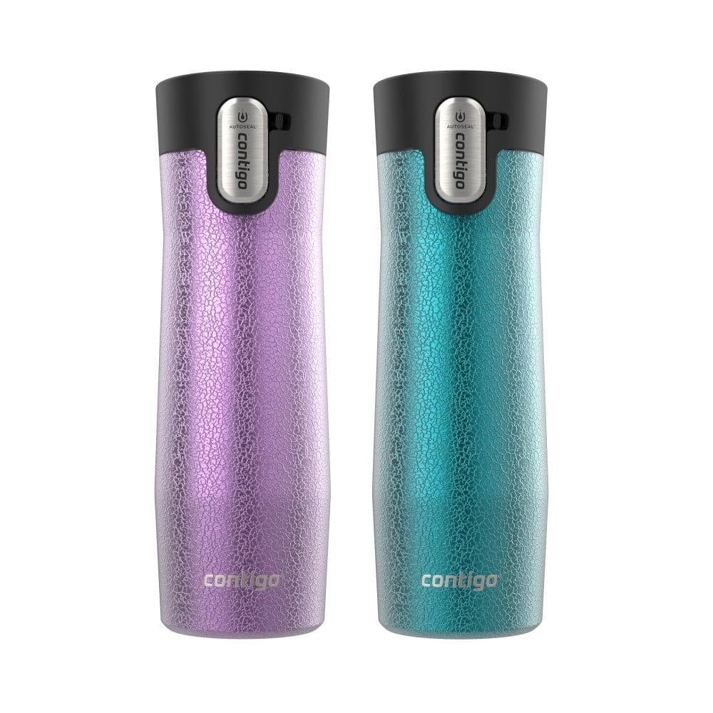 Contigo AUTOSEAL West Loop Vacuum-Insulated Stainless Steel Travel Mug with Easy-Clean Lid, 20 oz, Crystal Lakeside &amp; Crystal Agave, 2-Pack M09T