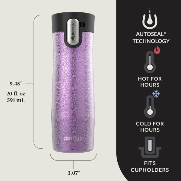 Contigo AUTOSEAL West Loop Vacuum-Insulated Stainless Steel Travel Mug with Easy-Clean Lid, 20 oz, Crystal Lakeside &amp; Crystal Agave, 2-Pack M09T