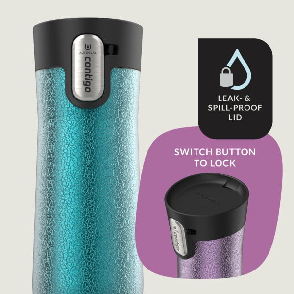 Contigo AUTOSEAL West Loop Vacuum-Insulated Stainless Steel Travel Mug with Easy-Clean Lid, 20 oz, Crystal Lakeside &amp; Crystal Agave, 2-Pack M09T