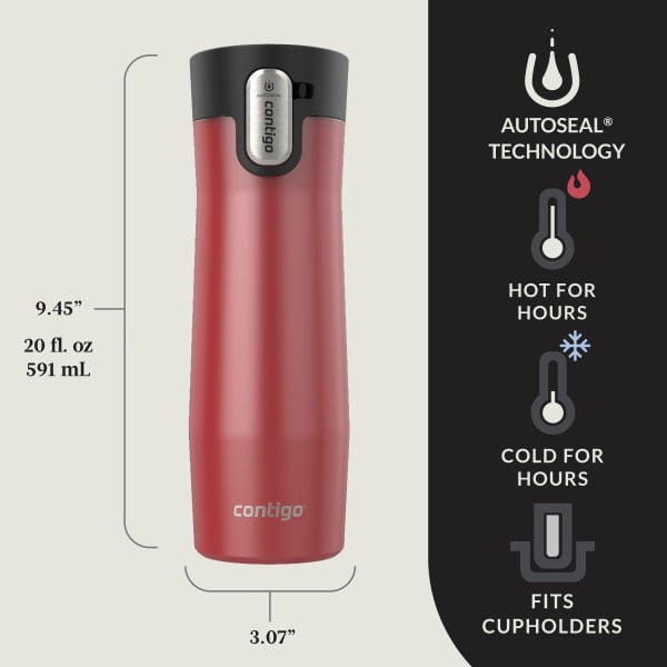 Contigo AUTOSEAL West Loop Vacuum-Insulated Stainless Steel Travel Mug with Easy-Clean Lid, 20 oz, Crystal Lakeside &amp; Crystal Agave, 2-Pack M09T