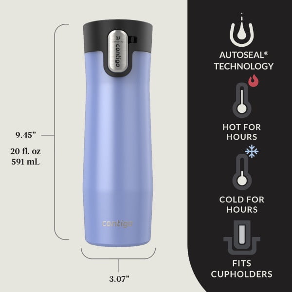 Contigo AUTOSEAL West Loop Vacuum-Insulated Stainless Steel Travel Mug with Easy-Clean Lid, 20 oz, Crystal Lakeside &amp; Crystal Agave, 2-Pack M09T