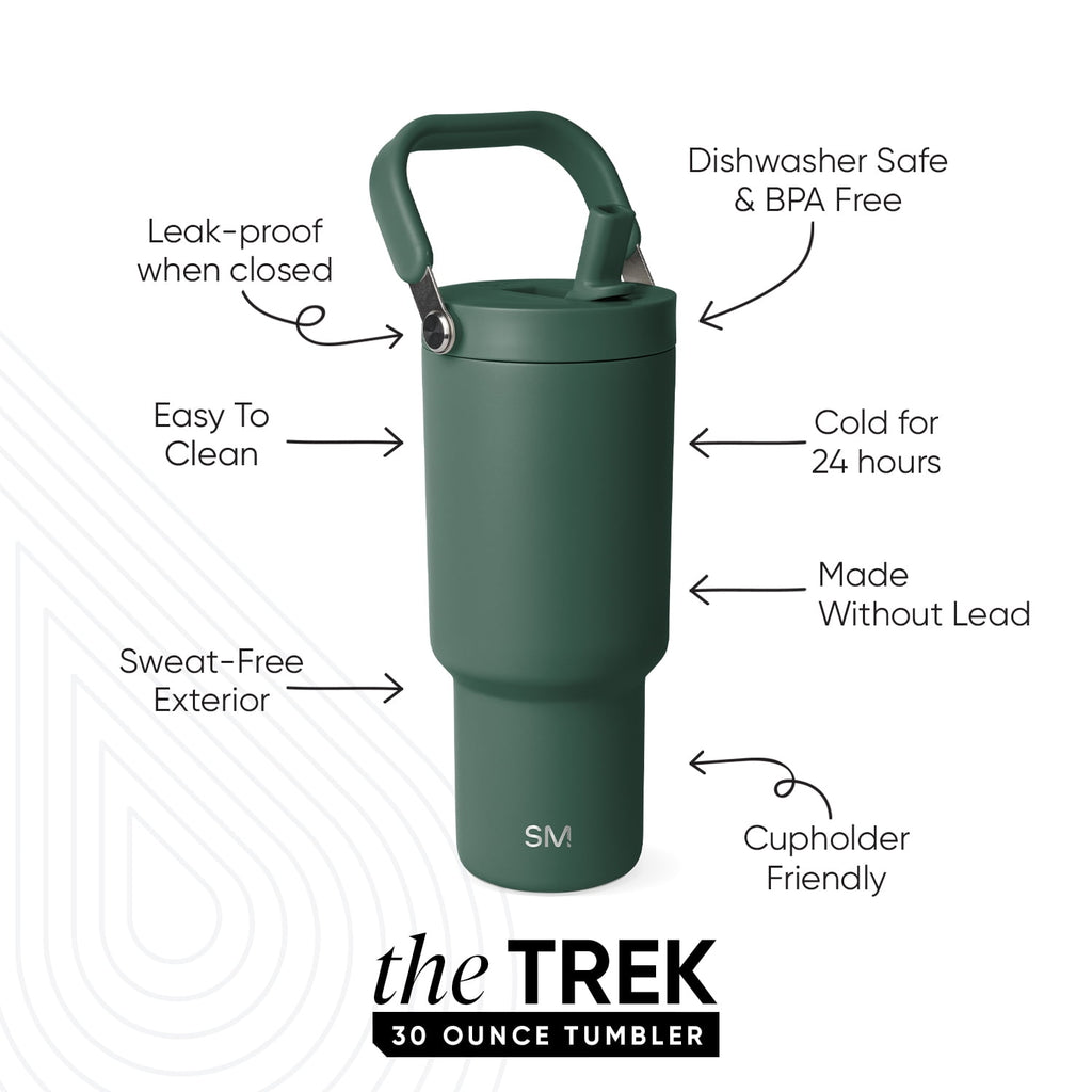 Simple Modern 30 fl oz Insulated Stainless Steel Trek Pivot Tumbler with Straw Lid and Top Handle|Forest M400H