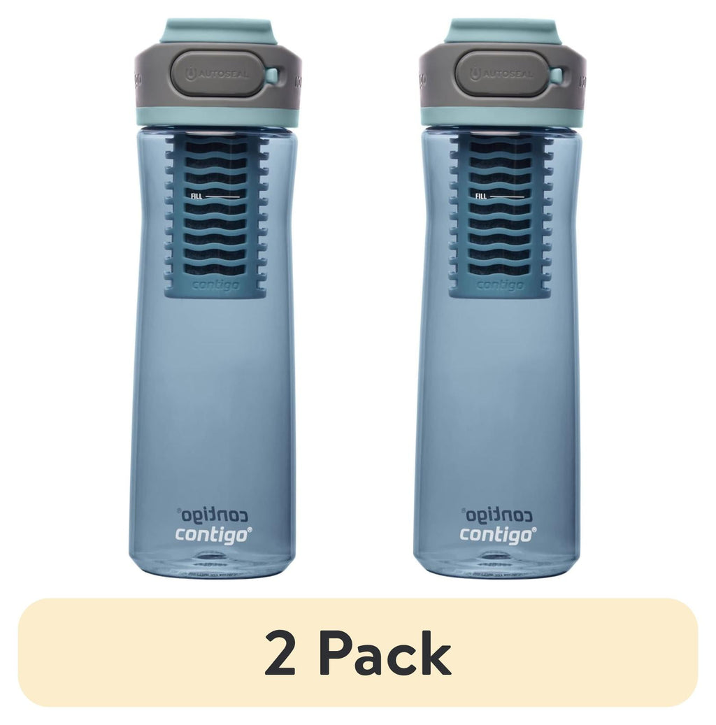 (2 pack) Contigo Clybourn Plastic FreeFlow Filter Water Bottle with AUTOSEAL Lid 24 oz., Dark Ice, with Replacable Filter M62Y