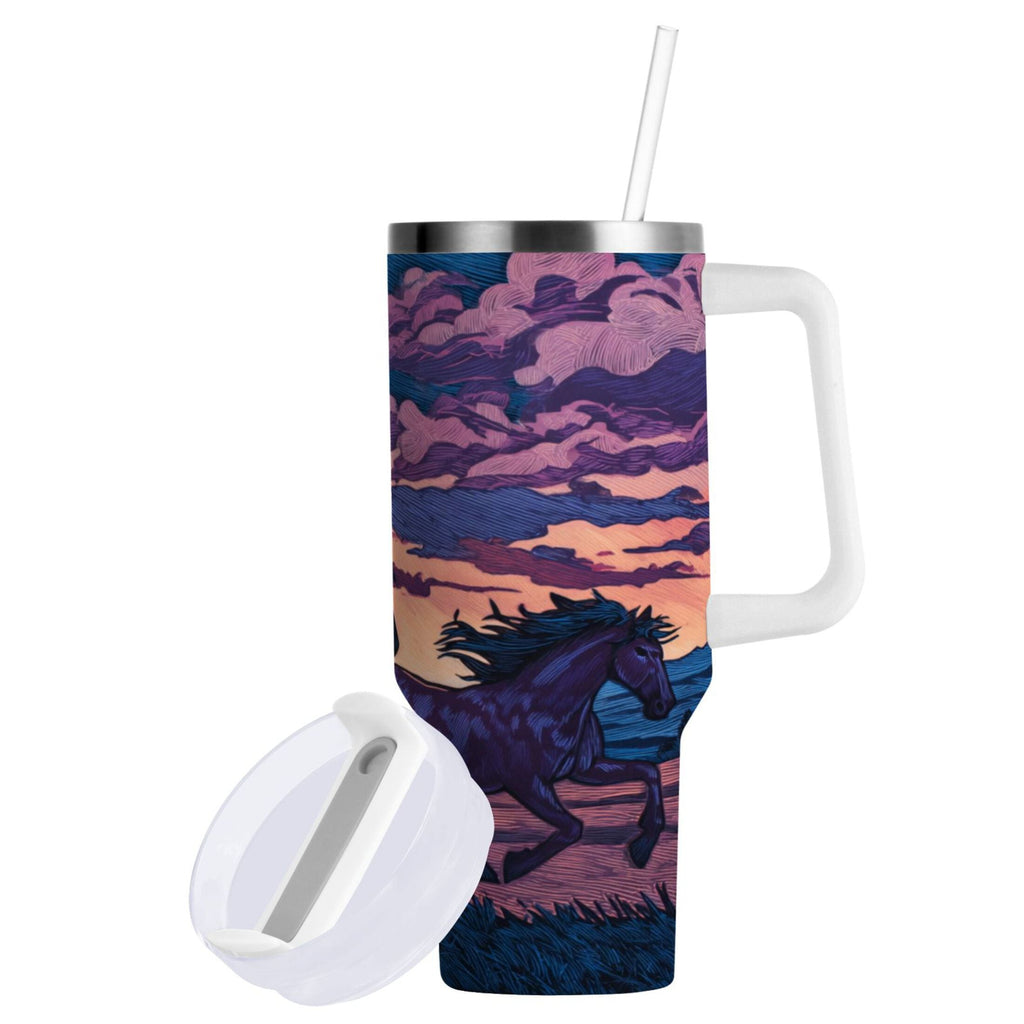 40 oz Insulated Stainless Steel Tumbler Double Wall Stainless Steel Tumbler with 2-Way Drinking Wild Horses Running M506A