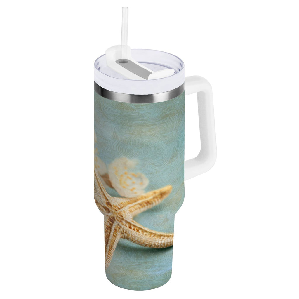 30 oz Insulated Stainless Steel Tumbler Double Wall Stainless Steel Tumbler with 2-Way Drinking Starfish with Flowers M451A
