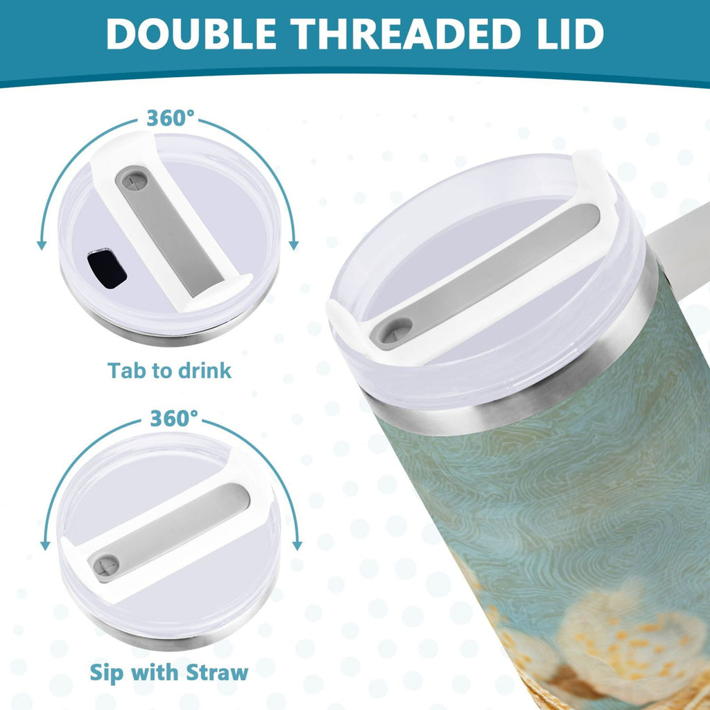 30 oz Insulated Stainless Steel Tumbler Double Wall Stainless Steel Tumbler with 2-Way Drinking Starfish with Flowers M451A