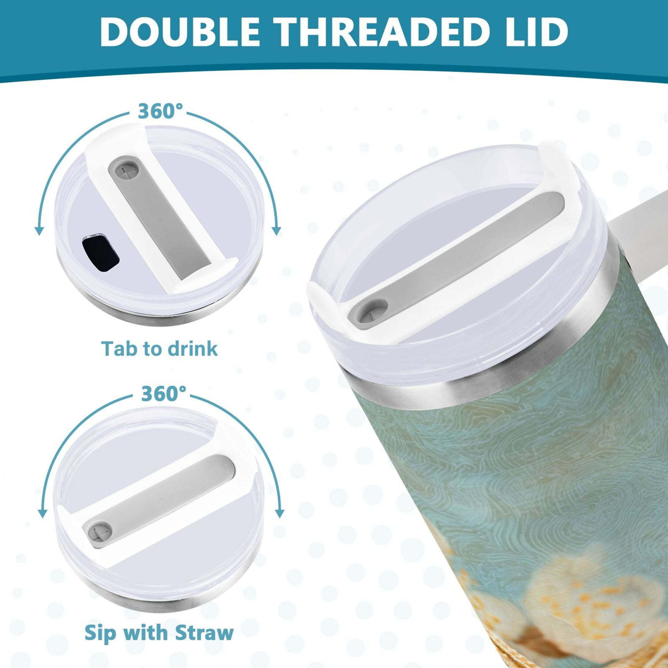 30 oz Insulated Stainless Steel Tumbler Double Wall Stainless Steel Tumbler with 2-Way Drinking Starfish with Flowers M451A