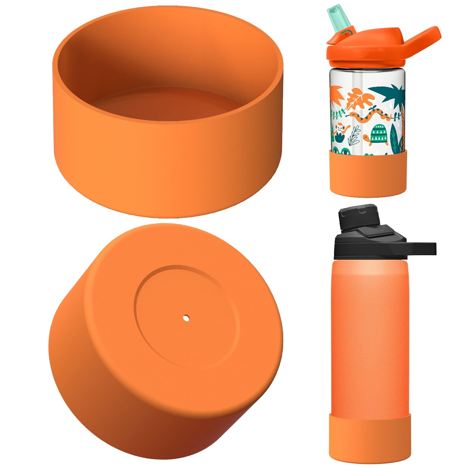 Linkidea 2 Pack Water Bottle Boot Compatible with CamelBak Eddy+20oz/25oz, Chute Mag 20oz/25oz, Carry Cap, Silicone Anti-Slip Bottle Bottom Bumper Protector (Orange) M387D