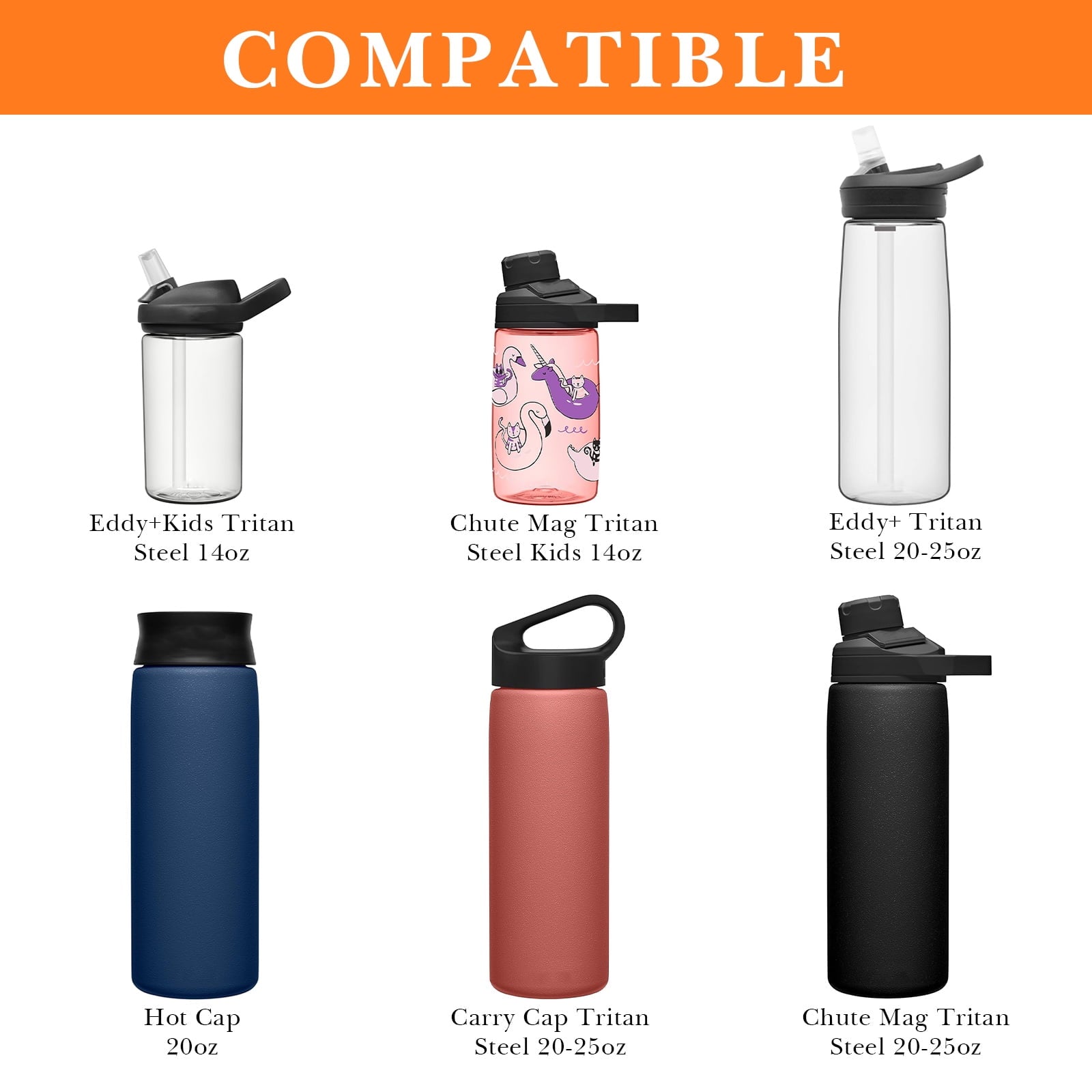 Linkidea 2 Pack Water Bottle Boot Compatible with CamelBak Eddy+20oz/25oz, Chute Mag 20oz/25oz, Carry Cap, Silicone Anti-Slip Bottle Bottom Bumper Protector (Orange) M387D